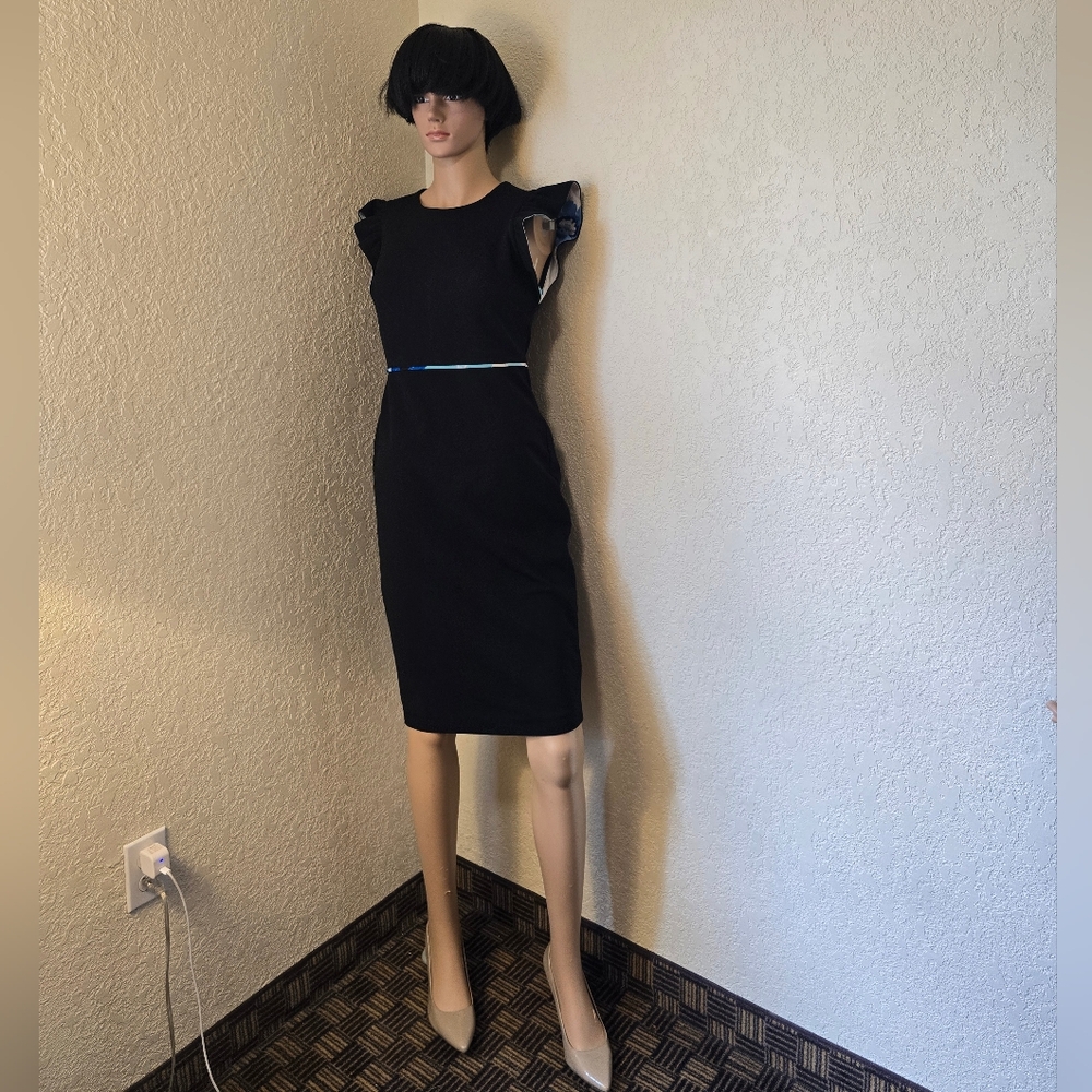 Calvin Klein Black Sheath Dress Sleeveless Crew Neck Midi